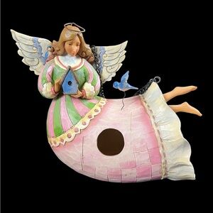 Jim Shore 2007 Pink Angel Hanging Birdhouse Bluejay Figurine In Original Package